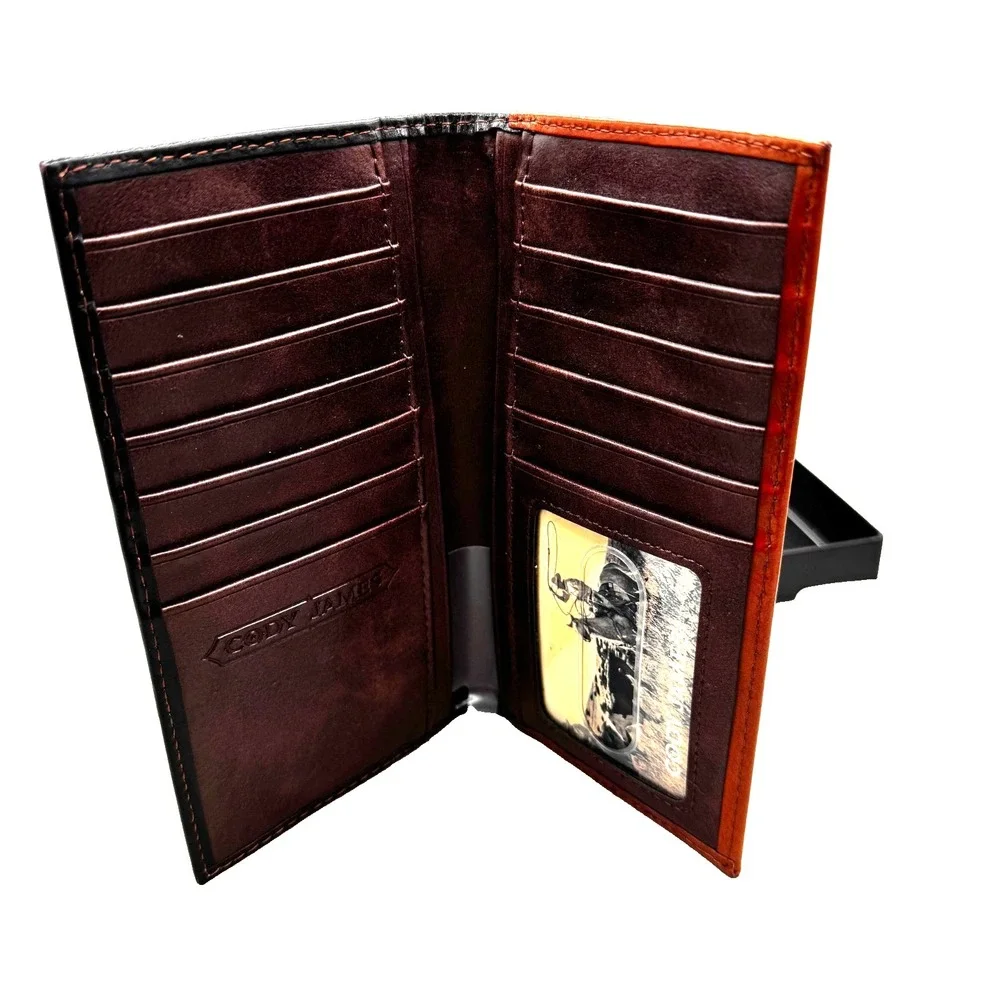Cody James Men's Hairon Embossed Leather Rodeo Wallet Brown Cowboy‎ Western NEW